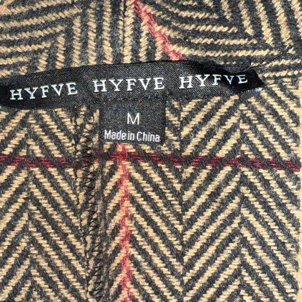 Vintage HYFVE Brown Burgundy Black Pattern Herringbone Trench Coat Jacket EUC - Picture 4 of 5